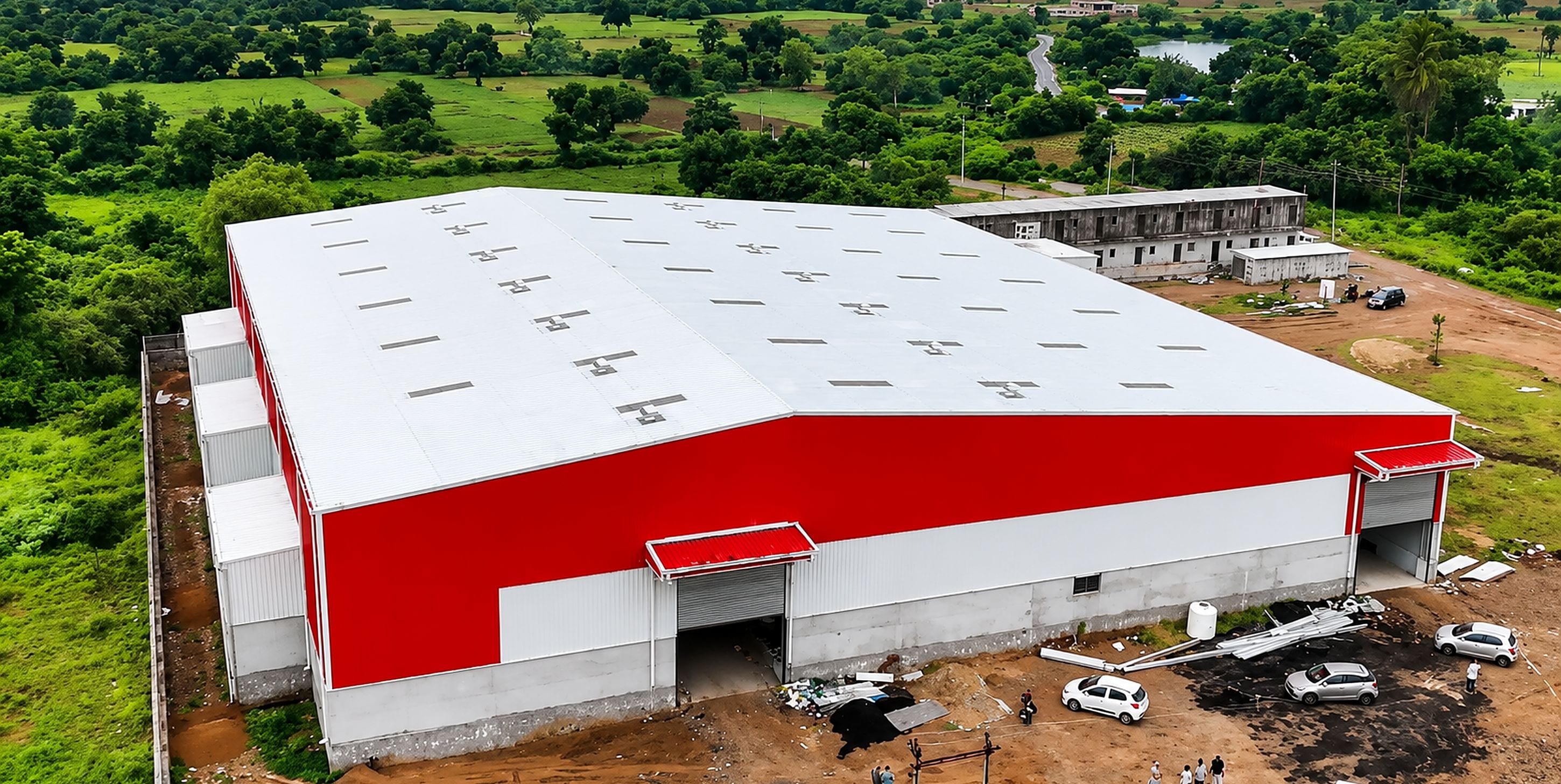 Aerial view of the Skyblue Toughened glass plant at Dedhrota, Himatnagar